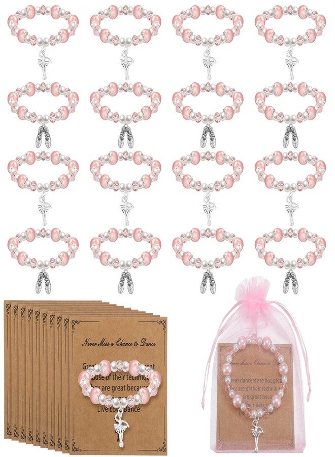 Quelay 16 Set Dance Bracelet Recital Gifts for Women with Greeting Card and Organza Bag Sparkle Pink Ballet Bracelet Charms Ballerina Christmas Jewelry Gift Bulk for Team Ballet Dancers Lover - Image 1